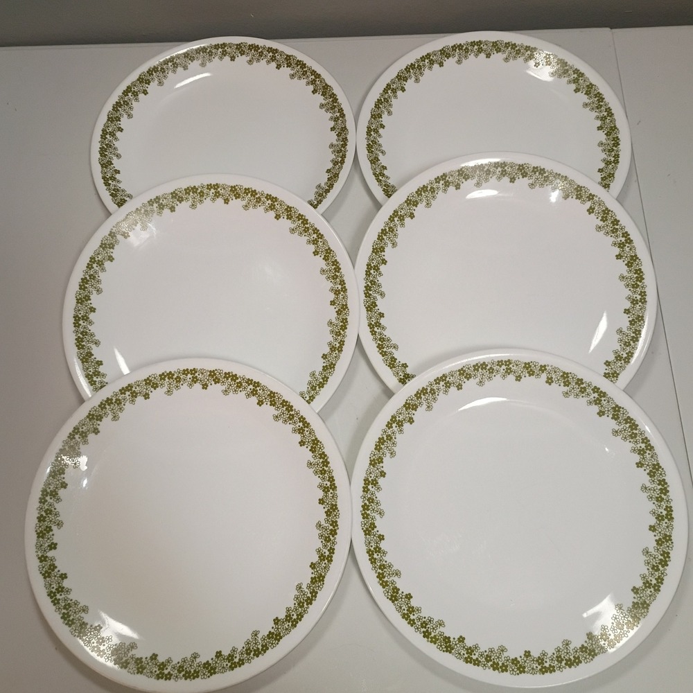 Corelle Crazy Daisy Lunch Salada Plates Set of 6 Spring Blossom Green 8.5" Vtg